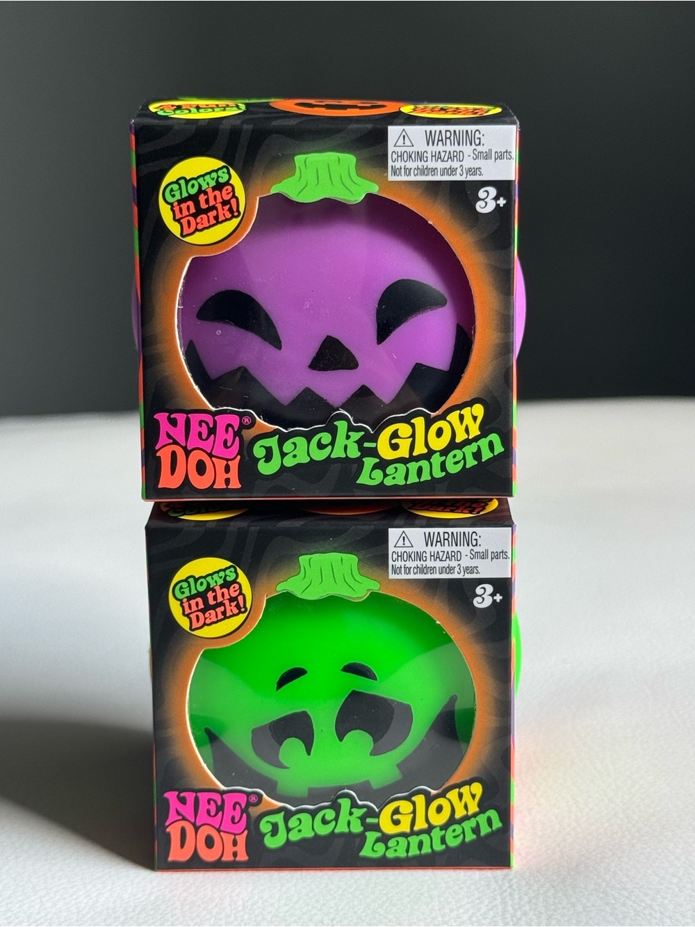 Needoh Jack Glow Lantern Pumpkin Halloween Purple Green Squishy Glow in Dark Set